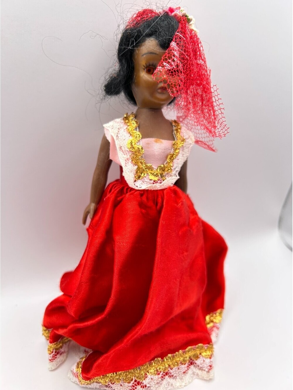 vintage souvenir doll flamenco dancer red pink black Floral Girls 1950s-1960s